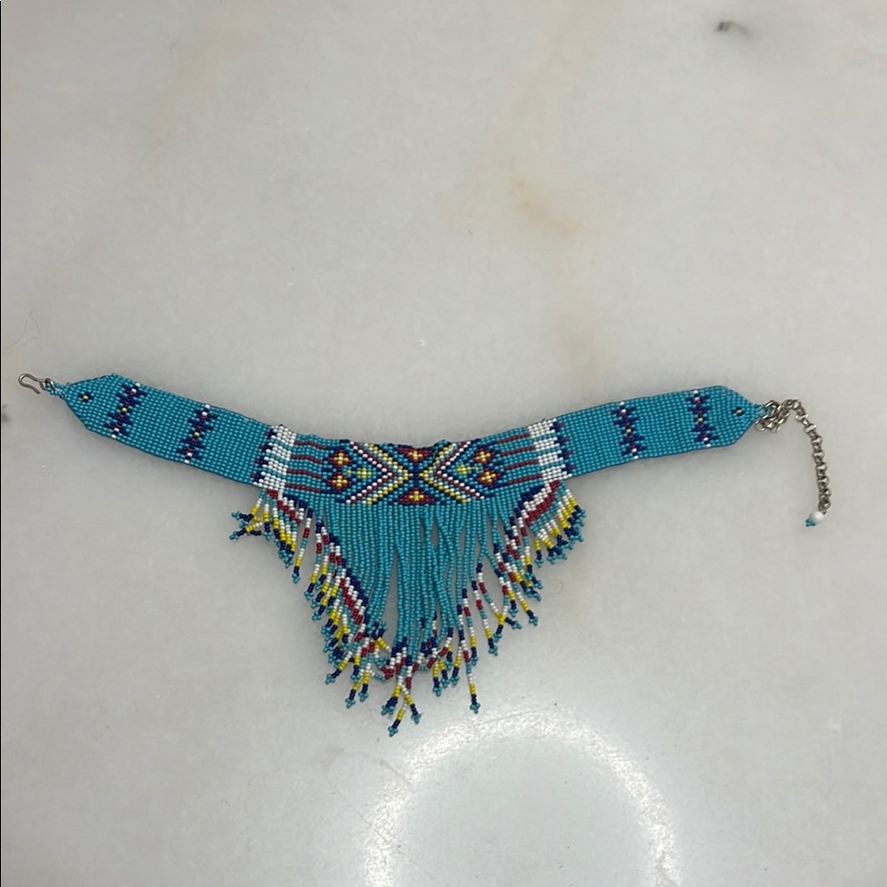 Handcrafted Beaded Necklace - Turquoise and Multicolor